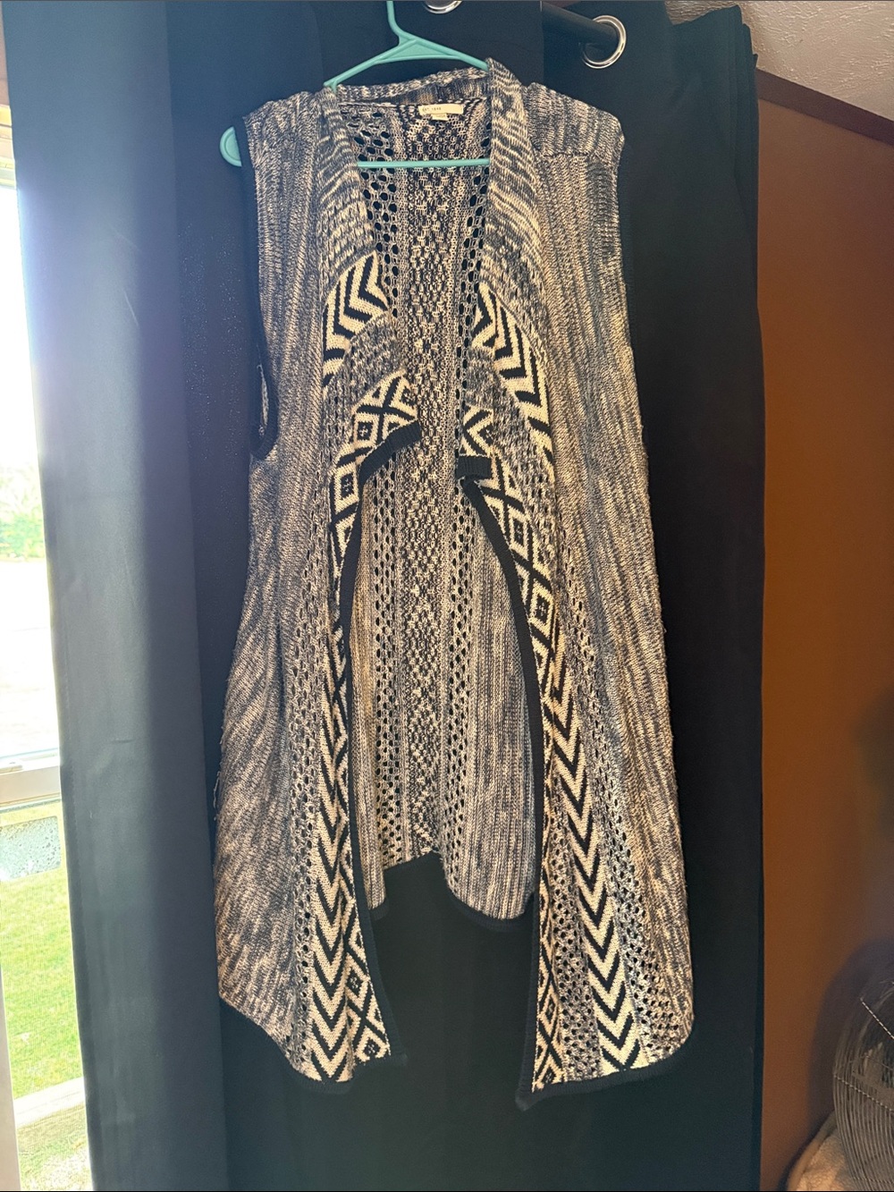 Cato Black and White Knit Open-Front Vest Cardigan